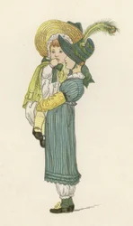 妹を運ぶ少女（カラーリトグラフ