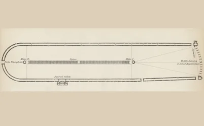 典型的な古代ローマの競技場の平面図、『ナショナル・エンサイクロペディア』より、ウィリアム・マッケンジー出版、ロンドン、19世紀後半