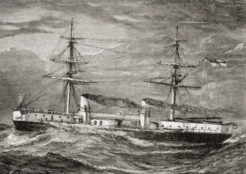 1885年の児童特別奉仕使節から出版された、英国王立海軍のHMS Inflexible、Invincible Class Battlecruiser、「Our Own Magazine」のイラスト