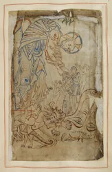 ティベリウス詩篇」より "Harrowing of Hell", Cotton MS Tiberius C VI, f.14 , c.1050 (vellum)