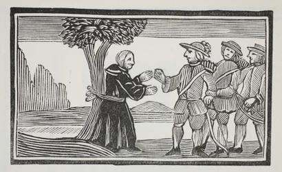 彼は修道院長を木に束縛しました、パブであるジョン・アシュトンによる18世紀のチャップ本のイラスト。 1882