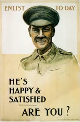 Hes Happy＆Satisfied-Are You 、イギリス第一次世界大戦の募集ポスター、1914-18