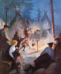 プリンス・エドワード島の海岸でキャンプをするハイランド入植者たち