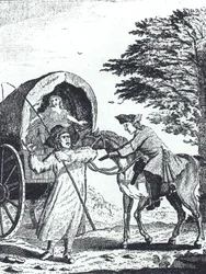 ショットオーバー・ヒルで陸軍の荷馬車を奪うハイウェイマン、ジョン・コッティントン（版画