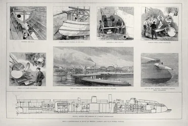 1886年3月27日の「The Illustrated London News」のポプラのYarrow and Co.の作品で魚雷艇がどのように建造されているか