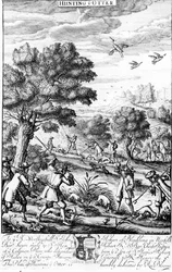 「カワウソの狩猟」（リチャードブルーム発行の「紳士のレクリエーション」より）1686