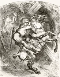 1865年に出版されたThomas Ingoldsbyによる「The Ingoldsby Legends or Mirth and Marvels」からの詩「The Blasphemer&39;s Warning」のJ. Tennielの後のイラスト