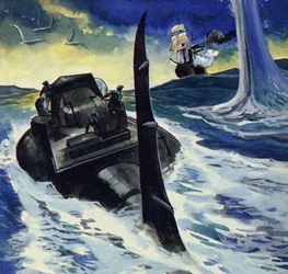 イギリス海峡では、船はノーチラスに発砲しました