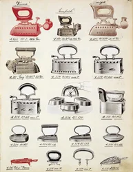家庭用品および付属品の貿易カタログからのアイロン、c.1890-1910