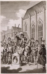 1450年のジャックケイズの反乱：ケイドはロンドンストーン、キャノンストリート、c.1770でロンドン市の主を宣言した