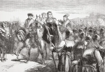 ユグノーの兵士を演じるナバールの女王、ジャンヌダルブレ。ジェームズエイトケンワイリー（1808〜1890年）のプロテスタンティズムの歴史のイラスト。 1878