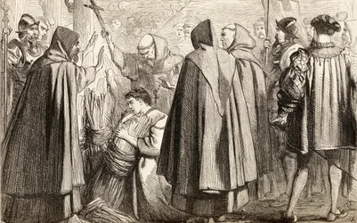ジョンフリスは1533年に異端のために危険にさらされようとしている、1865年頃（木の彫刻）
