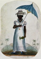 パラソルとパイナップルの女性、1840年頃（紙にトイレ）
