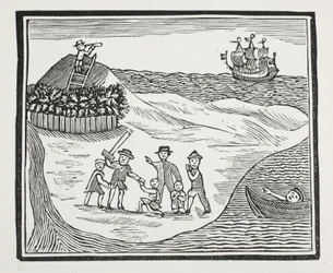 島でのMutinous Crewの着陸、John Ashtonによる18世紀のChap-booksのイラスト、パブ。 1882