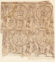 Tudor Roseパターンの裏地紙、c.1550（木版印刷）