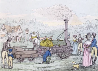 機関車エンジン、1830年のロケット、ジョージスティーブンソン（1781-1848）（アクアチント）によって建設