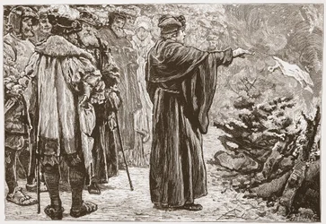 Luther Burning the Popes Bull、James Aitken Wylie（1808-1890）によるThe Protestantismの歴史のイラスト、パブ。 1878