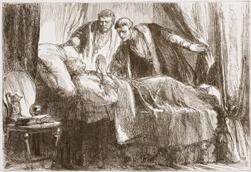 死のベッドにいるルター、ジェームズエイトケンワイリー（1808-1890）によるパブのプロテスタンティズムの歴史のイラスト。 1878