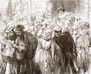 ルーサーズのパンフレット：印刷所でのシーン、ジェームスエイトケンワイリー（1808〜1890年）による 『プロテスタンティズムの歴史』（挿絵）のイラスト。 1878