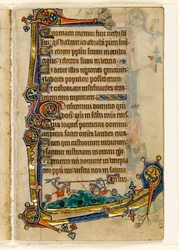 MS 1-2005、Fol。 151r：A Hound and Rabbit Jousting、Macclesfield Psalterの縁飾り、イーストアングリアの使用、1330年頃