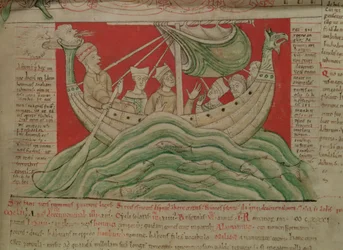 MS CCC 157 p.383 The Visions by King Henry I in Normandy in Normandy, from the Worcester Chronicle, c.1130-40 (vellum) (95507 の詳細)