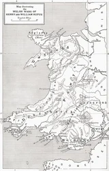 ウィリアムルーファスとヘンリー1世のウェールズ戦争を描いた地図（JRグリーンの「イギリス人の短い歴史」より）、1893年発行