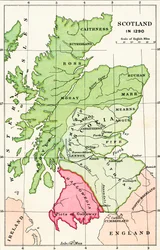 1290年のスコットランド地図、J・R・グリーン著『英国民の小史』より、1893年刊