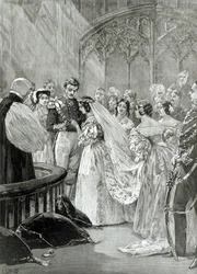 1887年に出版された1840年2月10日のセントジェームズ宮殿でのビクトリア女王（1819-1901）とアルバート王子（1819-61）の結婚