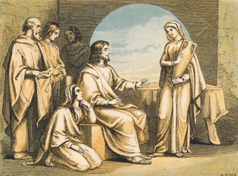 イエスの足元にいるマリア（彩色済み彫刻