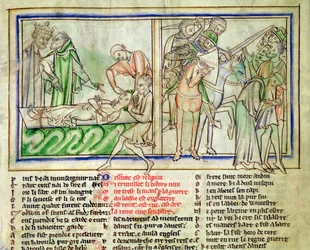 Ms.Ee.3.59 fol.6r Harald Harefootは、Alredの拷問とイギリス人民の抑圧を監督しました。