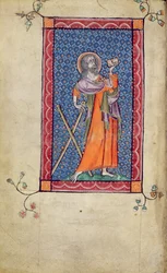 Ms 1-2005、f.1v：St. Andrew、a miniature of the Macclesfield Psalter、Use of Sarum、c.1330