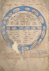 Ms 254、f.1v：Mappa Mundi、a Bestiary、c.1200-30