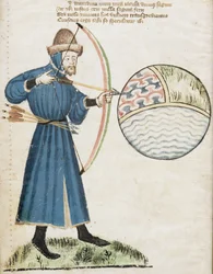 Ms Hunter 59 f.6vアーチャー、グローブでの発砲、John GowerによるVox Clamatisから（1330-1408）