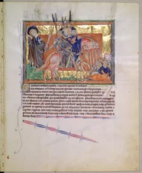 Ms LA 139-Lisboa fol.20グルベンキアの黙示録からの騎士の軍隊、c.1256-70
