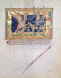 Ms LA 139-Lisboa fol.33グルベンキアンの黙示録、c.1265-70からの忠実な者との戦争を繰り広げているドラゴン