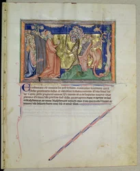 Ms LA 139-Lisboa fol.35グルベンキアンの黙示録、c.1265-70から獣と竜を崇拝する人々