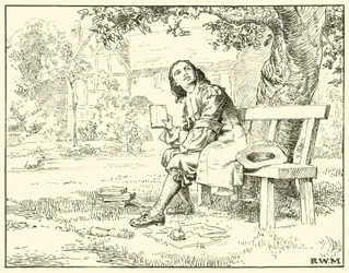 ニュートンとアップル（紙にインク）