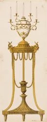 三脚とキャンドル用の花瓶のオリジナルデザイン、「Works in Architecture」、Robert and J. Adam作、1773年