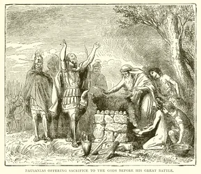 パウサニアスが大戦いの前に神々に犠牲を捧げる