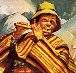 フルートを演奏するペルー人男性