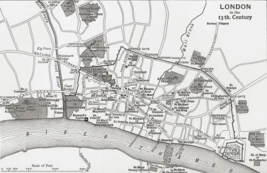 13世紀のロンドン地図、J. R. Green著『A Short History of the English People』より、1893年刊行