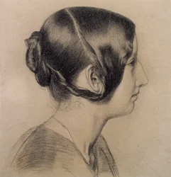若い女性の肖像画、1840年頃（紙に色チョーク）