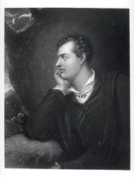 ロッチデールの第6代バイロン卿ジョージ・ゴードン（1788-1824）の肖像（エングレーヴィング）（モノクロ写真