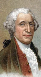ジョージ・ワシントン（1732-1799）の肖像。アメリカの政治家、軍事指導者、アメリカ合衆国初代大統領 - 「人類の指導者」シリーズより - 20世紀