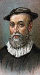 ジョン・ノックス（1514-1572）の肖像。スコットランドの聖職者、スコットランドにおける宗教改革の指導者 - 「人類の指導者」シリーズより - 20世紀