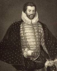 1823年「ロッジの英国の肖像」からのクリストファーハットン卿（1540-91）の肖像