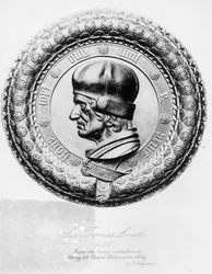 1485年のThomas Lovell卿（1524年没）の肖像（Henry VII Chapel Westminster Abbeyのブロンズメダルより、Torregianoによるリトグラフ（モノクロ写真