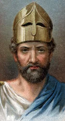 ギリシャの将軍・政治家ペリクレス（紀元前494～429年）の肖像 - シリーズ「男たちのリーダー」より - クロモリトグラフ - イギリス派、20世紀 - 。