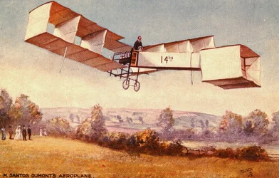 サントスデュモン14-bis飛行機を描いた絵葉書c。 1910