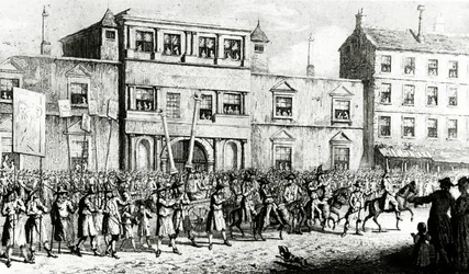 ロンドンでフリーメーソンをあざける1741年の行列、1843年